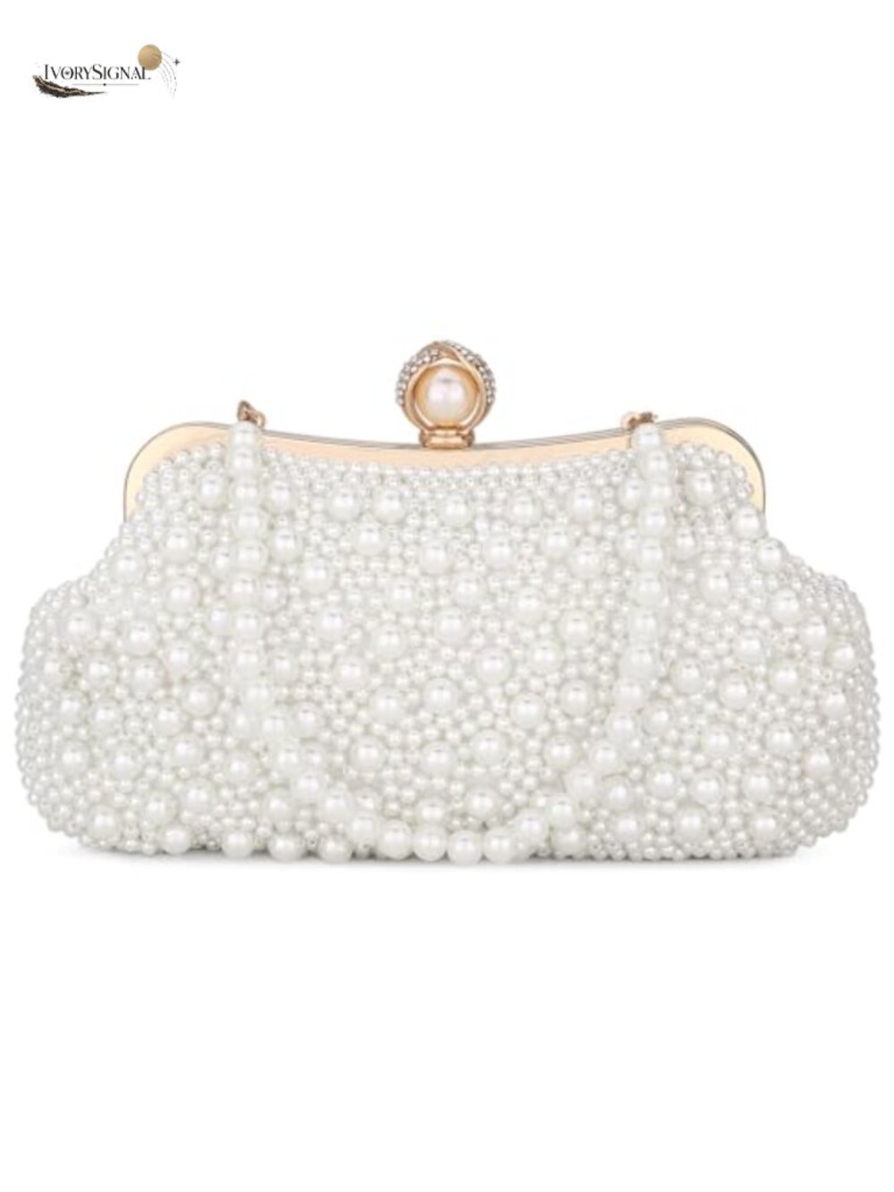 Pearl Clutch Bag, Crystal Beaded Evening Bag, Wedding Clutch with Chain